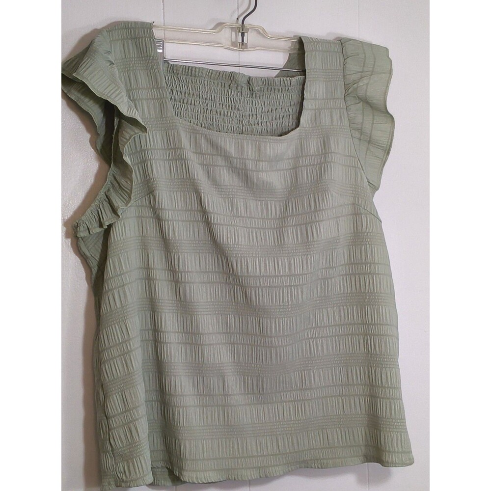 Shein VCAY square Neck Flutter Sleeve smocked waisted short set Green Sz XL